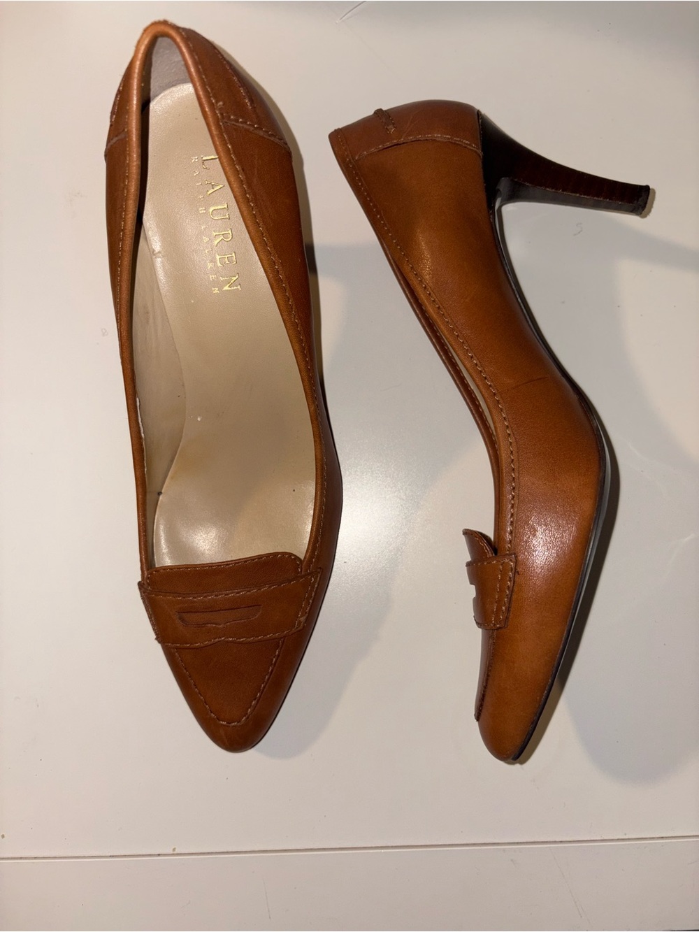 Vintage Lauren Ralph Lauren Brown Penny Loafer Heels 7.5 - Picture 10 of 12